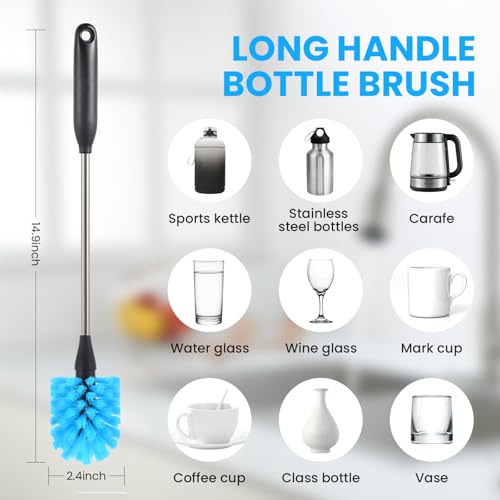 5 Pack Bottle Brush, Straw Cleaner Brush & Water Bottle Brush,15 in Stainless Steel Brush, Narrow Bottle Brush, 3 Straw Brushes, for Water Bottle, Coffee Mugs, Flasks, Glasses, Tumblers, Blue - color: 5pcs/Blue