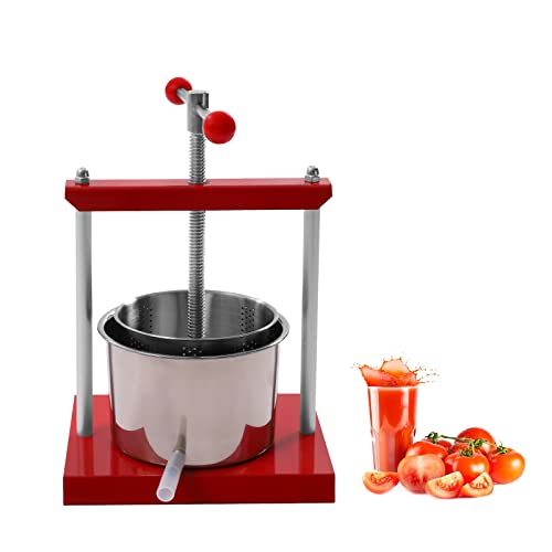 1.6 Gal/6L Fruit Wine Press with 2 Stainless Steel Barrels–Manual Juice Maker for Apple, Grape, Cider, Honey, Olive Oil–Stable Base, T-Handle, Filter Bag Included for Outdoor, Home, Kitchen Use (Red) - color: Red, size: 1.6GaL