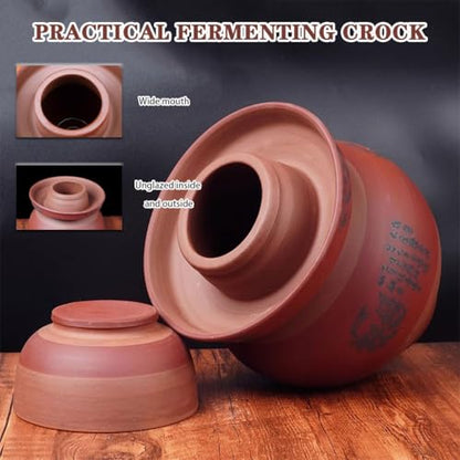 Handmade Clay Traditional Kimchi Jar, Water-Tight Fermentation Crock, Kitchen Grain Storage Bottle, Unglazed Interior