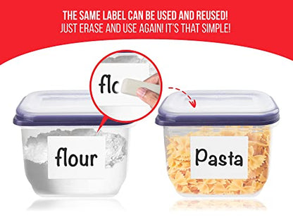 MESS Reusable Kitchen Labels - White Dry Erase, 3x4 in, 48-Pack - Erasable Organizing Stickers for Fridge & Freezer - size: 3x4", style: White