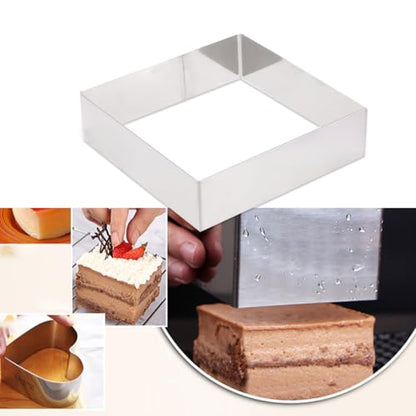 GALPADA Stainless Steel Square Cake Ring 7.28 X 7.28 X 1.96 Inch Cake Cutter Mousse Mold Reusable Baking Tool for Pastry Dessert Fondant Bread Sandwiches Cheese - size: Size 10