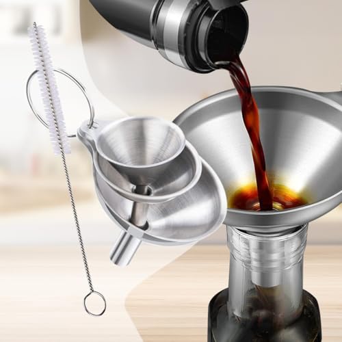 Set of 3 Stainless Steel Funnels, Large Small Funnel, Food Grade Mini Metal Kitchen for Transferring Essential Oils, Liquid, Fluid, Small for Filling Bottles Flask Cooking