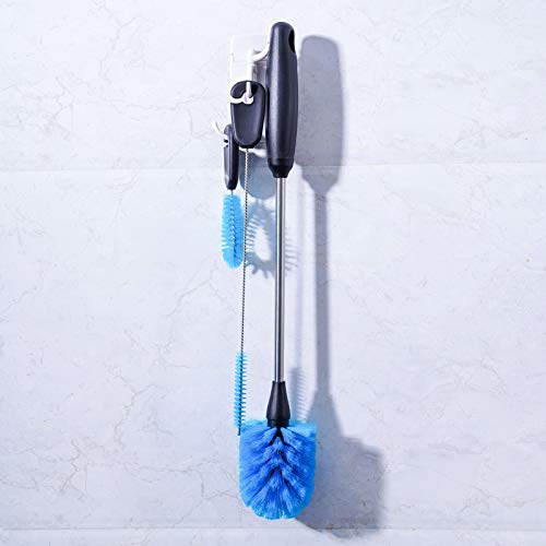 MOSOLAN 3-in-1 Stainless Steel Bottle Brush and Straw Cleaning Set, Long Handle Scrub Brush with Replaceable Head for Water Bottles, Glasswares, Mugs, Flasks, Tumblers, Vases, Round Head - style: Round Head