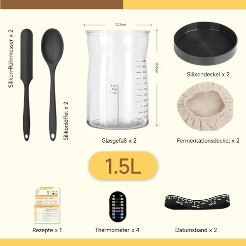 Coco Bird Pro Sourdough Starter Kit- 50oz Large Capacity Sourdough Starter Jar, 17 Flavorful Fermentation Recipes, Sourdough Bread Baking Supplies for Making Delicious Sourdough Breads(2 Sets) - color: Black