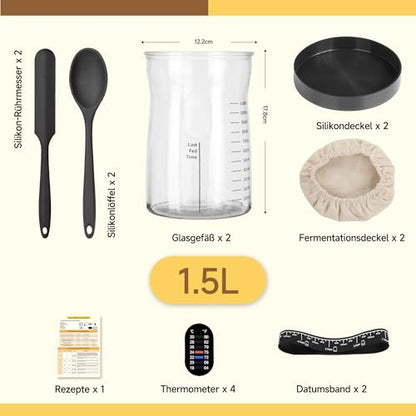 Coco Bird Pro Sourdough Starter Kit- 50oz Large Capacity Sourdough Starter Jar, 17 Flavorful Fermentation Recipes, Sourdough Bread Baking Supplies for Making Delicious Sourdough Breads(2 Sets) - color: Black