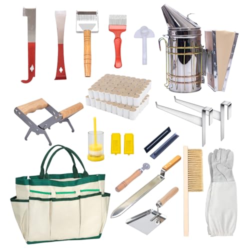 MayBee Beekeeping Supplies Bee Keeper Starting Kit 20 Pcs Beekeeping Tool Kit Bee Smoker Kit,Bee Keeping Supplies-All Starter Kit