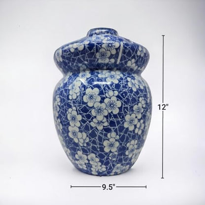 Porcelain Pickling Jar with 2 Lids Fermenting Pickling Kimchi Crock Food Storage Blue Cherry Blossom (12 IN) - size: 12 IN