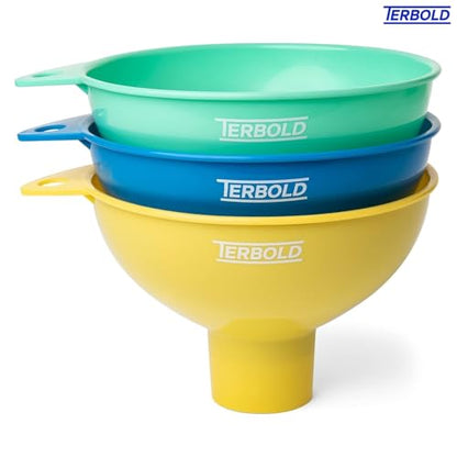 3pc Wide Mouth Canning Funnels for Filling Bottles and Mason Jars | Large Spout Quick Fill Food Grade Plastic Funnels for Kitchen Use (Blue, Green, Yellow) - color: Multicolor