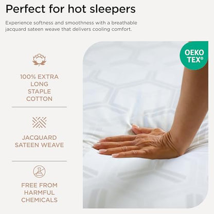 Threadmill 100% Cotton Sheets for Full Size Bed - 600 Thread Count Full Bed Sheets Set with 16” Deep Pocket - Jacquard Sateen Weave 4-Piece Bedding Set with Cooling Effect, White - color: Hotel White Olivia, size: Full
