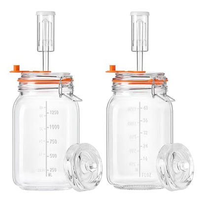 JILLMO Wide Mouth Glass Fermentation Jar with Airlock & Glass Weight, 1.5L Fermenting Jar for Sauerkraut, Kimchi, Pickles & More,Pack of 2 - size: 1.5 Liter