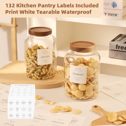 2 Pack Glass Food Storage Containers with Airtight Acacia Lids and 132 Kitchen Pantey Labels Preprint - 67 LF OZ Borosilicate Glass Canister Sets for Food,Coffee,Cookie,Tea,Candy,Sugar - size: 67oz-2 Pack
