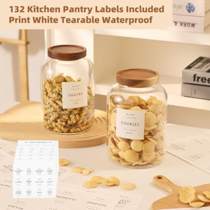 2 Pack Glass Food Storage Containers with Airtight Acacia Lids and 132 Kitchen Pantey Labels Preprint - 67 LF OZ Borosilicate Glass Canister Sets for Food,Coffee,Cookie,Tea,Candy,Sugar - size: 67oz-2 Pack