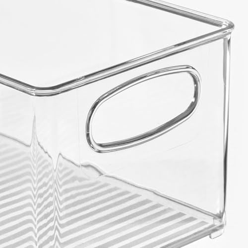 mDesign Plastic Kitchen Organizer - Storage Holder Bin with Handles for Pantry, Cupboard, Cabinet, Fridge/Freezer, Shelves, Counter - Holds Canned Food, Snacks - Ligne Collection - 4 Pack - Clear - size: 10 x 6 x 5