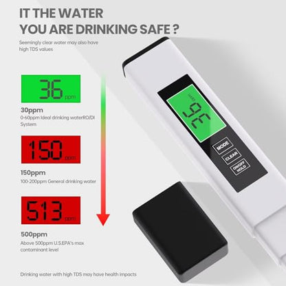 4 in 1 TDS Meter Digital Water Tester,Water Tester for Drinking Water,PPM Meter with TDS/EC/Temp(°C,°F) Function, TDS Water Tester for Home,Aquarium,Restaurant,OneSize