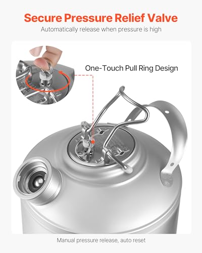 VEVOR Cleaning Keg, 1.75 Gallon/6.5L Keg Line Cleaning Kit with D Coupler Connection & Rubber Base, Beer Lines Cleaner Used for Beer Line Cleaning, 304Stainless Steel Kegerator Beers Lines Cleaner Kit - size: 1.75 Gal