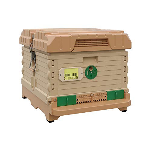 Apimaye Ergo Insulated 10 Frame Bee Hive Set [NO Frames Included] (Single Hive, Tan Body Green Entrance) - color: Tan Body Green Entrance