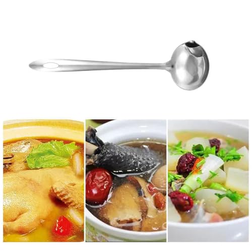 3 Pack Soup Ladle Fat Separator Stainless Steel Ladle with Pour Spout Oil Separator Soup Spoon Grease Strainer Serving Spoon Gravy Pouring Ladles for Soups Stocks Sauces Broth Drippings