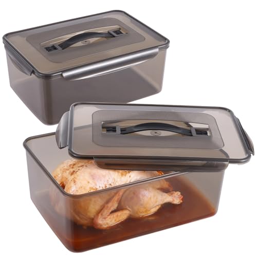 2 Pcs Airtight Marinating Containers with Lids, 12.5 & 8.3 Quart Plastic Brining, Food Storage with Handles, Grilling and Meal Prep