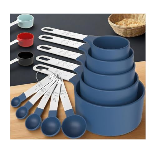 10Pcs Measuring Cups & Spoons Set, Stackable Cups and Spoons, Nesting Measure Cups with Stainless Steel Handle, Kitchen Gadgets for Cooking & Baking (Blue) - color: Blue
