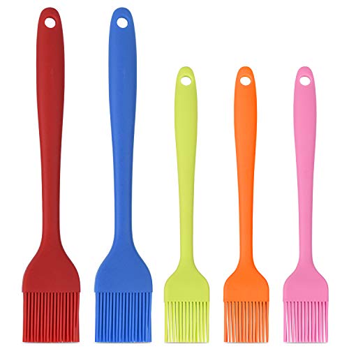 Hhyn Silicone Basting Pastry Brush Set 5 Pack Heat Resistant Spread Oil Butter Sauce for BBQ Grill Barbeque Kitchen Baking Cooking Pastries, 2 Large & 3 Small Multicolor - color: 5 Pcs Multicolor