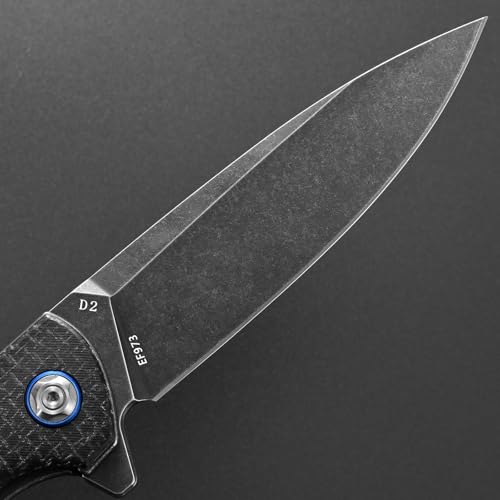 Eafengrow EF973 Folding Knife, D2 Steel Blade Micarta Handle Scale Pocket Knife Folder for Working Camping Hiking EDC Tool Knife(black) - color: black