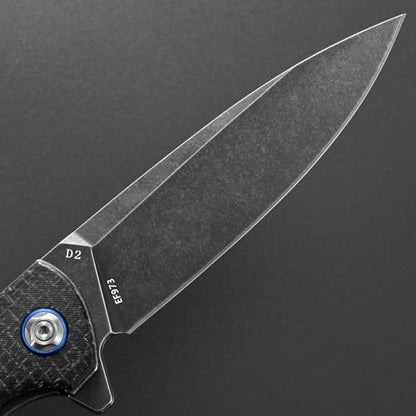 Eafengrow EF973 Folding Knife, D2 Steel Blade Micarta Handle Scale Pocket Knife Folder for Working Camping Hiking EDC Tool Knife(black) - color: black