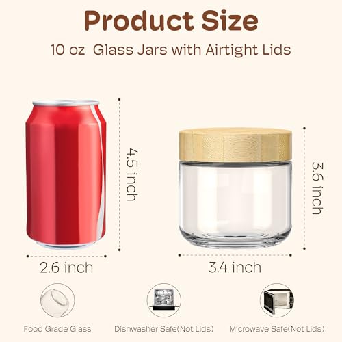 4 Pack 10oz Overnight Oats Containers with Bamboo Lids, Glass Jars with Airtight Lids for Meal Prep, Wide Mouth Mason Salad Jars, Glass Food Storage Container for Yogurt Chia Snacks Spice Sugar - color: 10oz 4 Pack