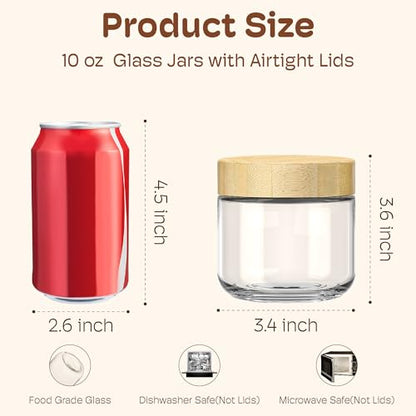 4 Pack 10oz Overnight Oats Containers with Bamboo Lids, Glass Jars with Airtight Lids for Meal Prep, Wide Mouth Mason Salad Jars, Glass Food Storage Container for Yogurt Chia Snacks Spice Sugar - color: 10oz 4 Pack