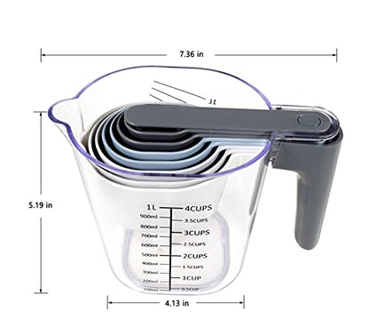 11-Pc Measuring Cups and Spoons Set, Stackable with Lids, Green | 1 adjustable spoon and 1 lid, 9 stackable cups and spoons, BPA-free and dishwasher safe, perfect for cooking and baking - color: 11 Piece - Green