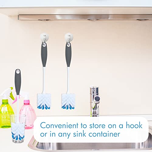 2 Pack Long Handle Bottle Scrubbing Brushes, Bottle Cleaner for Washing Glasswares, Wine Decanter, Hydro Flask Tumbler, Sinks, Food Jars - color: Gray