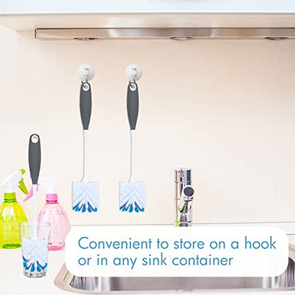 2 Pack Long Handle Bottle Scrubbing Brushes, Bottle Cleaner for Washing Glasswares, Wine Decanter, Hydro Flask Tumbler, Sinks, Food Jars - color: Gray
