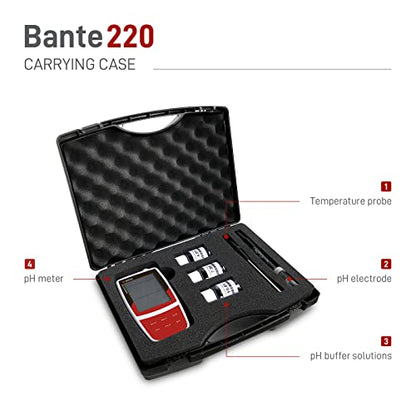 Bante 220 Portable pH Meter, ±0.01 pH Accuracy, 1 to 3 Points Calibration, Automatic Temperature Compensation, Auto-Read Measurement Endpoint, 100 Sets of Data Storage