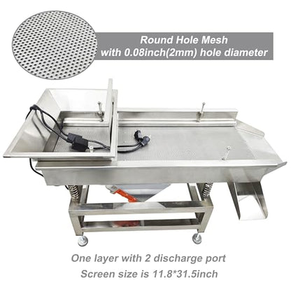 TECHTONGDA Straight Vibrating Sieve Screen Shaker Electric Linear Sifter Machine Stainless Steel One Layer Two Motors 2mm Round Hole Screen Size 11.8×31.5inch 110V - size: 2mm