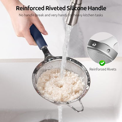 U-Taste Medium Fine Mesh Strainer: 18/8 Stainless Steel 4.73in 30 Mesh Kitchen Food Sieve with Sturdy Riveted Silicone Handle, Heavy Duty Deep Handheld Metal Colander for Rice, Quinoa(Midnight Blue) - color: (3) Midnight Blue, size: M-4.73in