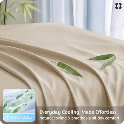 Bedsure PureWoven 100% Rayon Derived from Bamboo, Queen Sheets, 4 Pieces | Cooling Sheets for Hot Sleepers, Breathable & Silky Soft, 16" Deep Pocket, Hotel Luxury Bedding, Beige - color: 03 - Beige, size: Queen