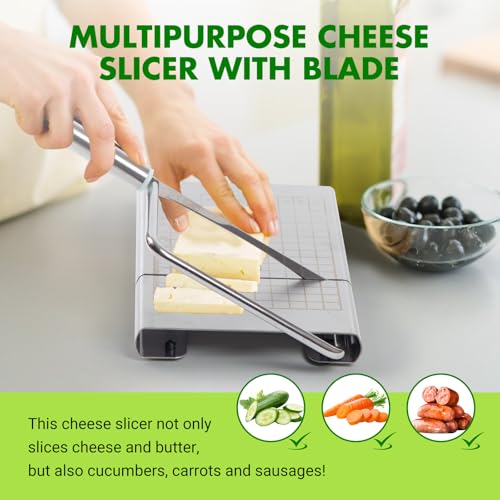 Stainless Steel Cheese Slicer - Multipurpose Cheese Cutter for Block Cheese, Butter, Fruits & Vegetables - Easy to Clean, Dishwasher Safe - size: Square