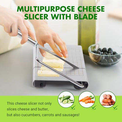 Stainless Steel Cheese Slicer - Multipurpose Cheese Cutter for Block Cheese, Butter, Fruits & Vegetables - Easy to Clean, Dishwasher Safe - size: Square