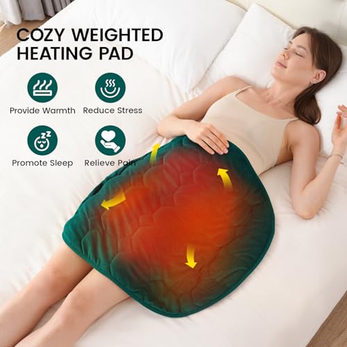 immtree Weighted Heating Pad for Period Cramps, 29" x 24" Extra Large Electric Heated Pads 7 lbs, Back Shoulder Knee Abdomen Pain Relief, Soft Warm Heavy Lap Blanket, Dark Green - color: Dark Green, size: 29"x24" 7 Pound