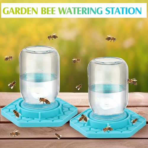 8 Pack Bee Feeder for Mason Jar Bee Watering Station Garden Silicone Sugar Water Feeder Beekeeping Drinking Equipment Tools with Mason Jars for Drinking Water(Teal,Hexagon) - color: Teal, style: Hexagon