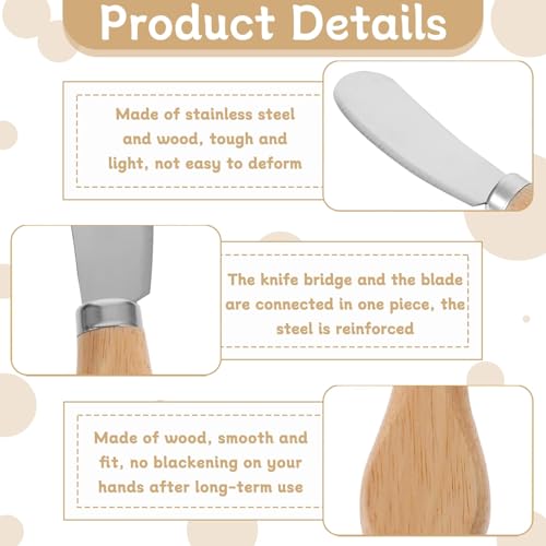 Cheese Spreader Knives Set, Butter Knife Spreader Set of 3, Stainless Steel with Wooden Handle for Soft Cheese, Cold Butter, Charcuterie, Jam, Pastry, Bagel, Toast, Appetizers and Party Serving