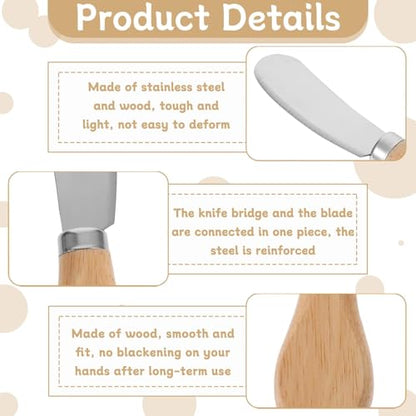 Cheese Spreader Knives Set, Butter Knife Spreader Set of 3, Stainless Steel with Wooden Handle for Soft Cheese, Cold Butter, Charcuterie, Jam, Pastry, Bagel, Toast, Appetizers and Party Serving