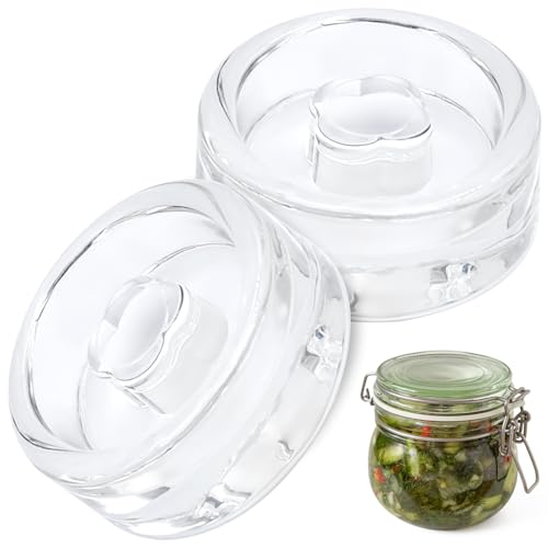 2 PCS Glass Fermentation Weights, Fermenting Lids for Wide Mouth Mason Jars, Canning Weights for Home Making Sauerkraut, Pickles, Kimchi