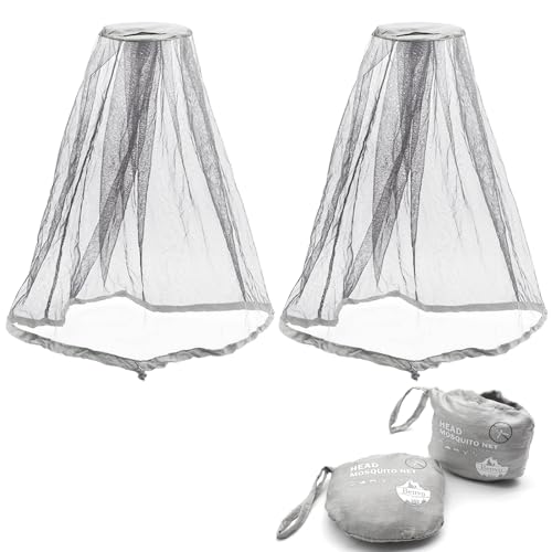 Benvo Mosquito Head Net Mesh Face Neck Fly Netting Cover from Bugs Gnats Noseeums Hat-Compatible Insect Shield for Fishing, Camping, Gardening (2pcs, Grey, Upgraded Big Net) - color: Grey