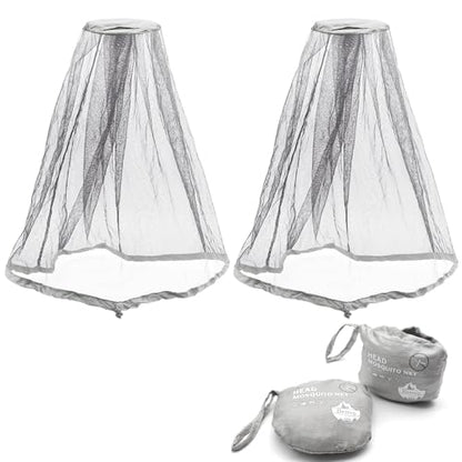 Benvo Mosquito Head Net Mesh Face Neck Fly Netting Cover from Bugs Gnats Noseeums Hat-Compatible Insect Shield for Fishing, Camping, Gardening (2pcs, Grey, Upgraded Big Net) - color: Grey