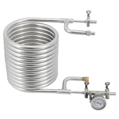 Stainless Steel 304 1Pcs Immersion Wort Chiller,Convoluted Counterflow Wort Chiller Package Male Quick Disconnects with Inline Thermometer