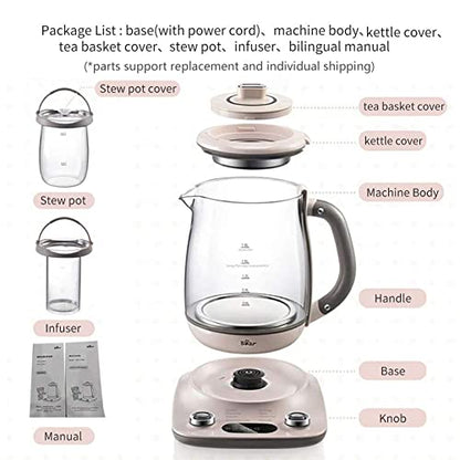 Bar 1.8L Health- Care Beverage Tea Maker and Kettle YSH-C18R1, Durable 316 Stainless Steel & Glass Brew Cooker Master,8-in-1 Programmable, 4 Range Temperature Warming Function, Pink