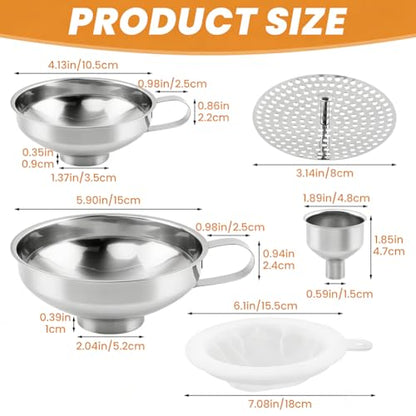 6Pcs Stainless Steel Canning Funnels Set, Wide Mouth Food Canning Funnels for Regular Mason Jar, Kitchen Large Cannin-g Supplies Kit for Filling Bottle(Color:Silver)