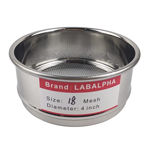 LABALPHA 18 Mesh Lab Sieves, Test Sieve #18 Mesh, 4'' Diameter, 304 Stainless Steel Wire Cloth (1mm) - size: 18 mesh (1mm)