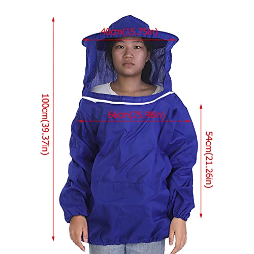 Pssopp Beekeeping Jacket with Round Hat, Veil Elasticated Waist Cuffs Loops for Beekeeping (Blue) - color: Blue