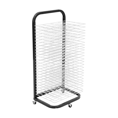 Pearington 25-Shelf Mobile/Wall Mountable Art Drying Rack for Art Studios & Classrooms, 13" D x 17.5" W x 39.4" H, Black/White - color: Black, size: 25 Shelves